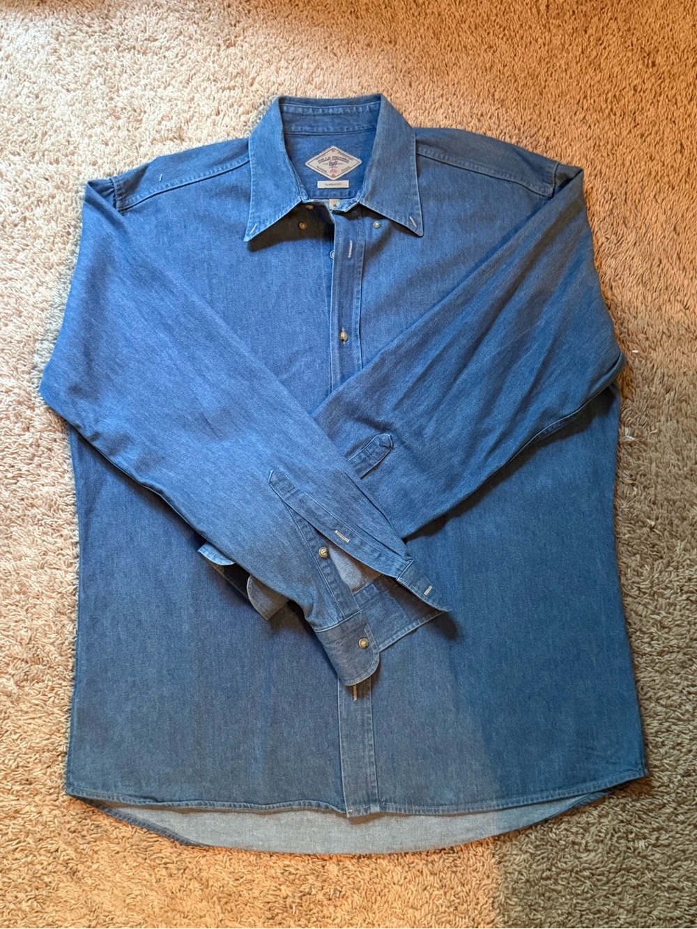 Classic Men's Denim Button-Down Shirt - Blue - Picture 1 of 2